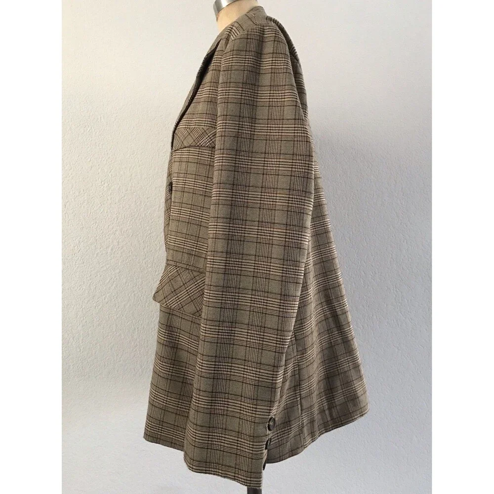 The Vintage Shop Brown Plaid Double Breasted Blazer Jacket Academia Womens L